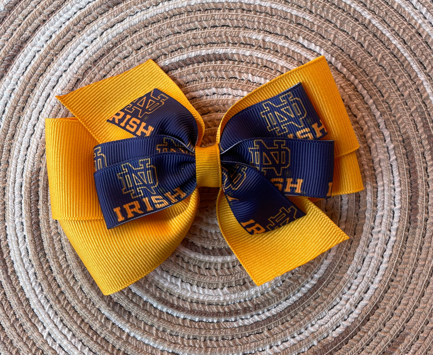 Collegiate Double Hair Bow, University, Notre Dame- Blue/Gold