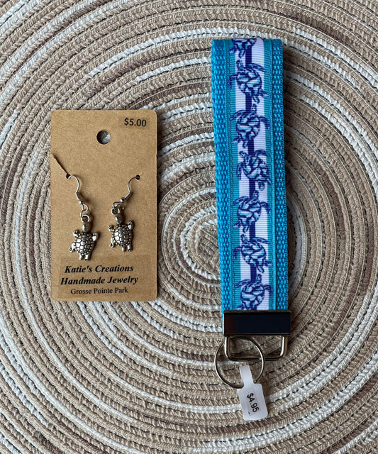 Sea Turtle Gift Set, Earrings, Key FOB, girl, teen, women