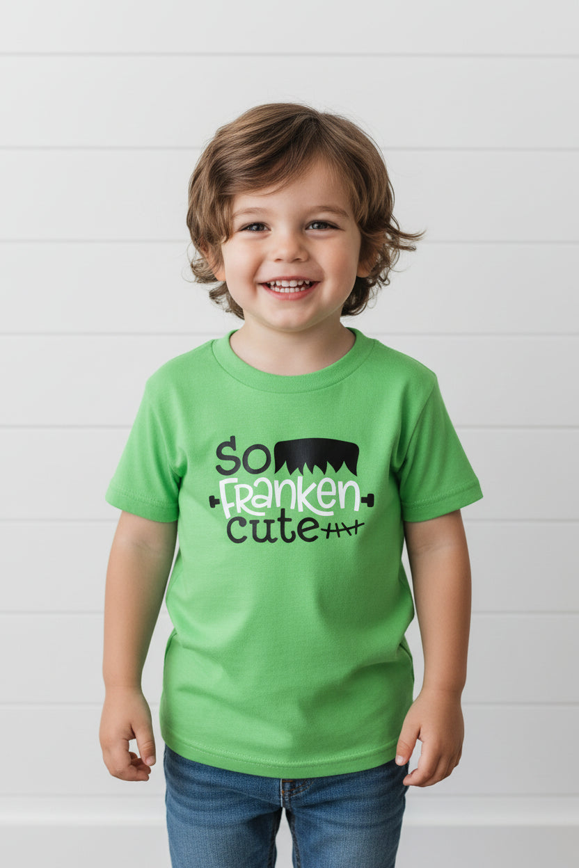 So Franken Cute Green Short Sleeve Shirt, Halloween, kids, clothing