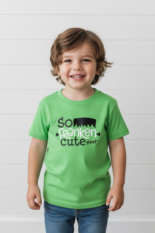 So Franken Cute Green Short Sleeve Shirt, Halloween, kids, clothing