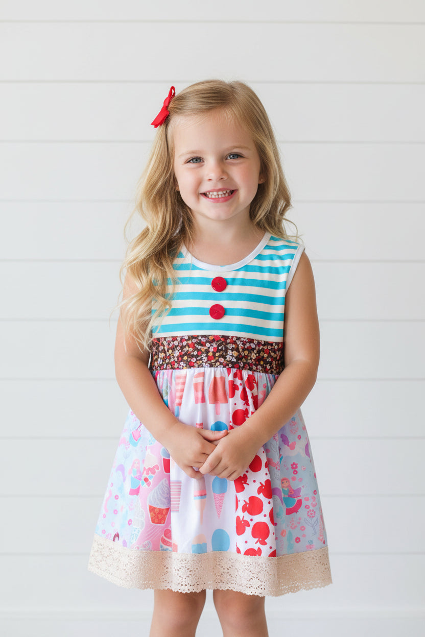Striped Patchwork Print Dress, Girl's, kids, apparel / SALE