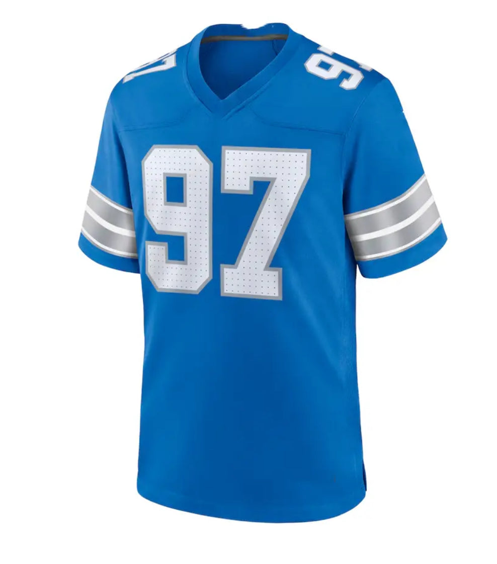 Detroit Lion's Blue Jersey Shirt, Adult, football, Goff, Hutch, St. Brown