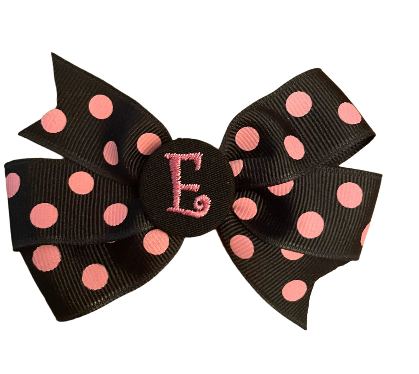 Black/Pink Small Polka Dot Initial Hair Bows, Clip, Personalized, pinwheel