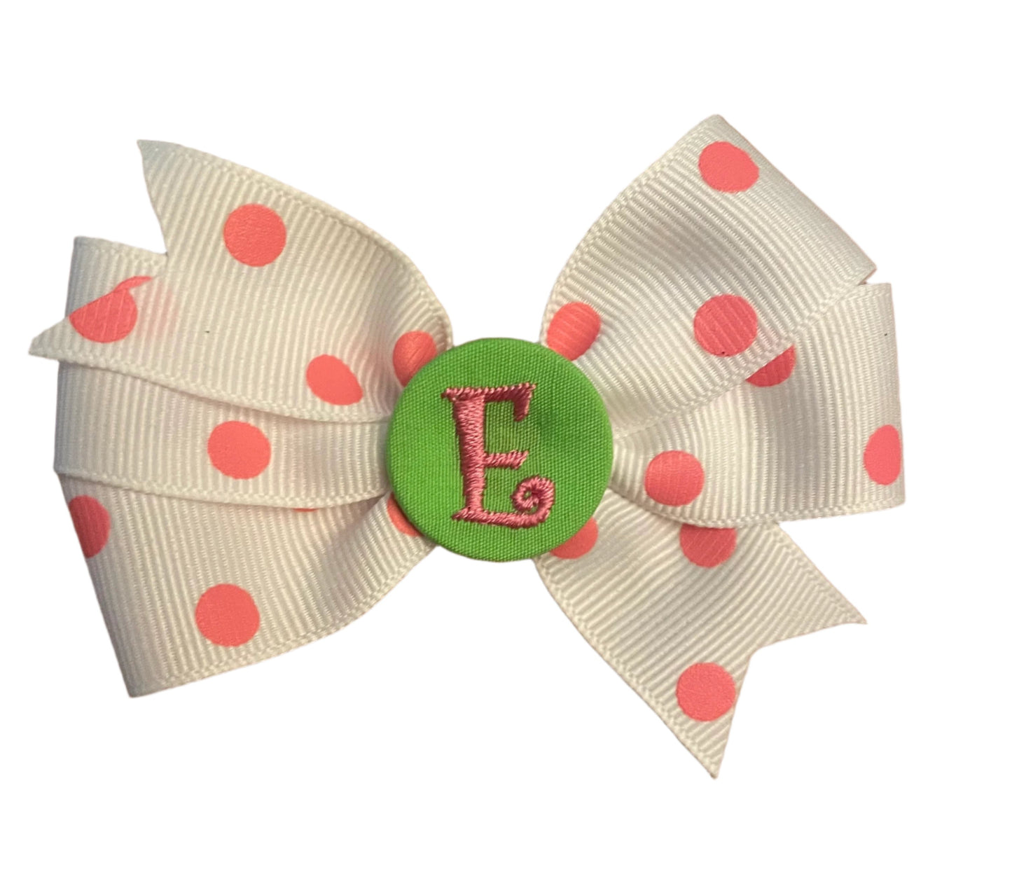 White/Pink Small Polka Dot Initial Hair Bows, Clip, Personalized, pinwheel