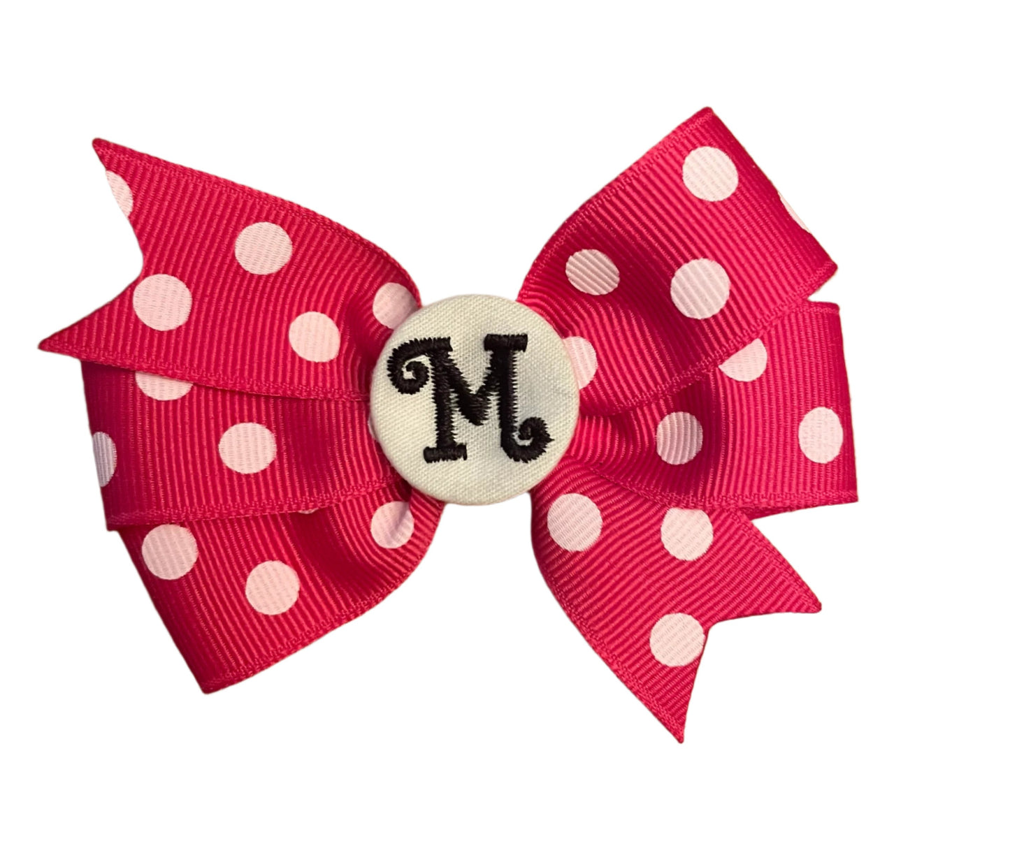 Hot Pink/White Small Polka Dot Initial Hair Bows, Clip, Personalized, pinwheel