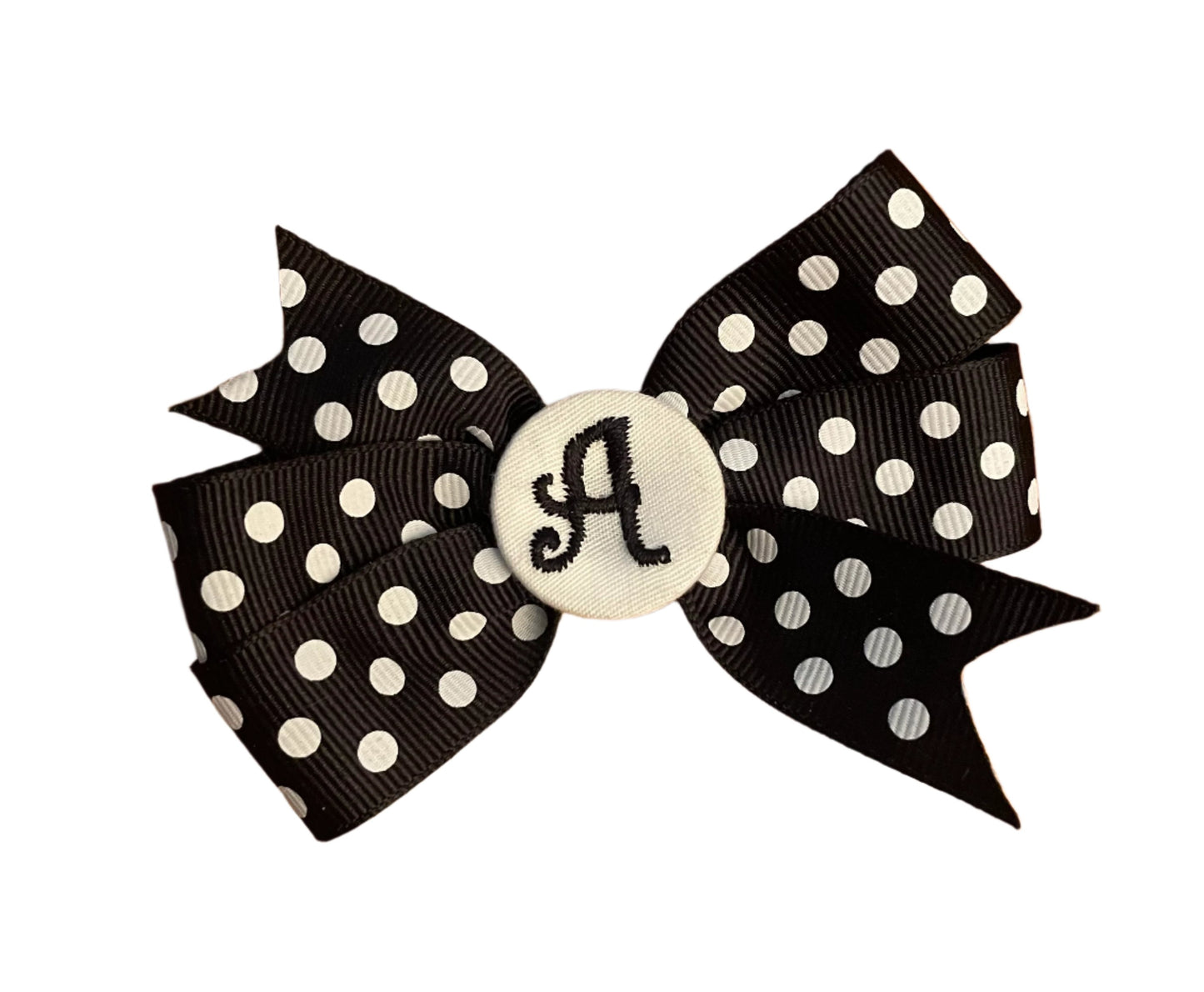 Black/White Small Polka Dot Initial Hair Bows, Clip, Personalized, pinwheel