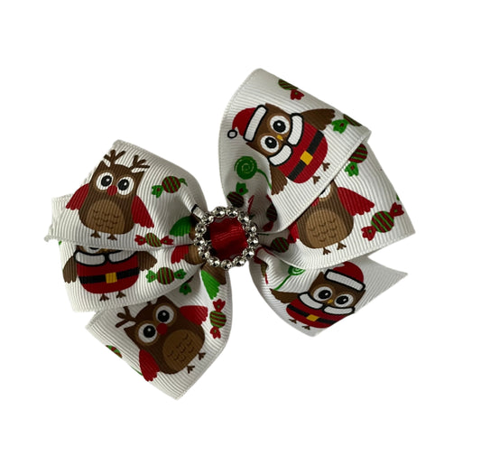 Santa Owl Holiday Hair Bow, kids, clip, Christmas / DAY 12 of 12 Days of Deals