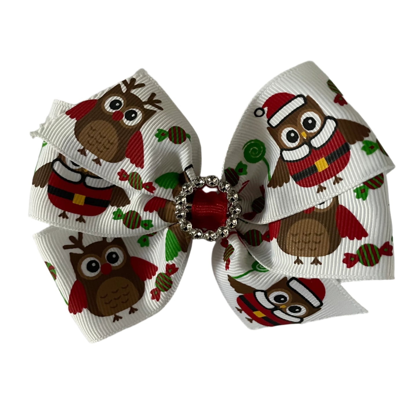 Santa Owl Holiday Hair Bow, kids, clip, Christmas / DAY 12 of 12 Days of Deals