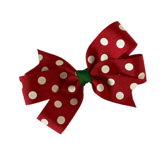 Red Polka Dot Small Hair Bow, girl, holiday, Christmas