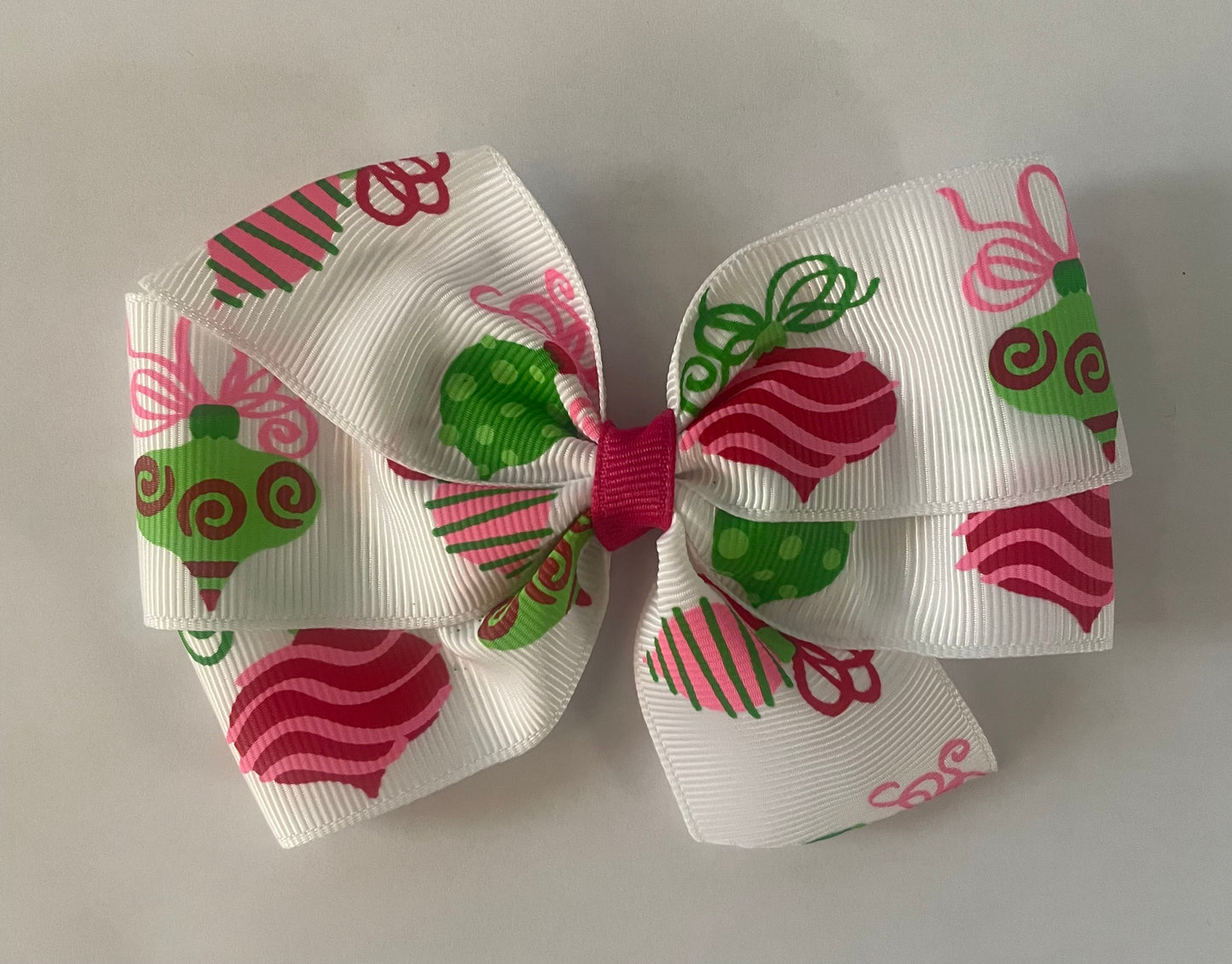 Pink & Green Ornament Hair Bow, girl, holiday, Christmas / DAY 12 of 12 Days of Deals