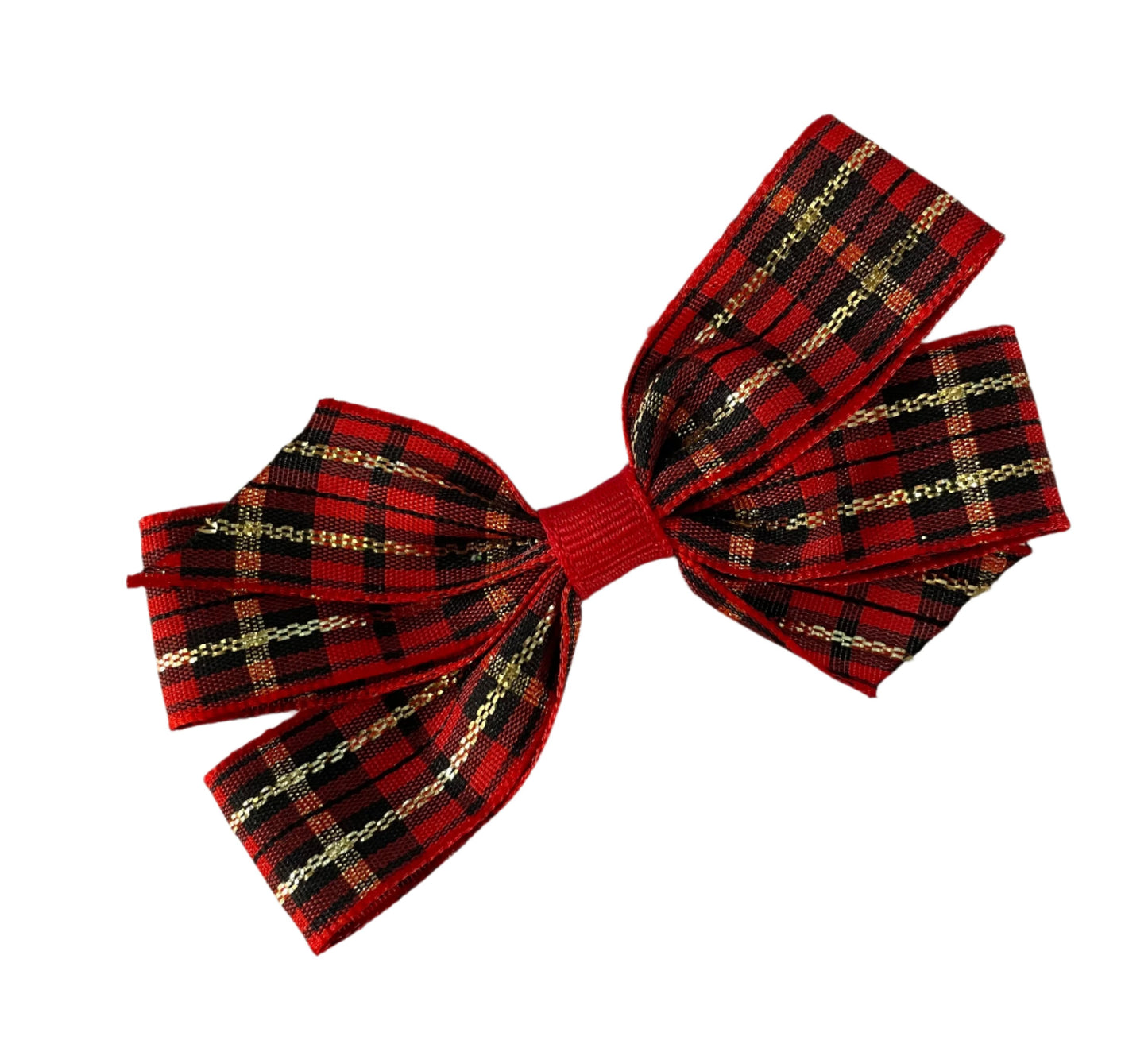 Red Tartan Plaid w/Gold Small Hair Bow, girl, holiday, Christmas / DAY 12 of 12 Days of Deals