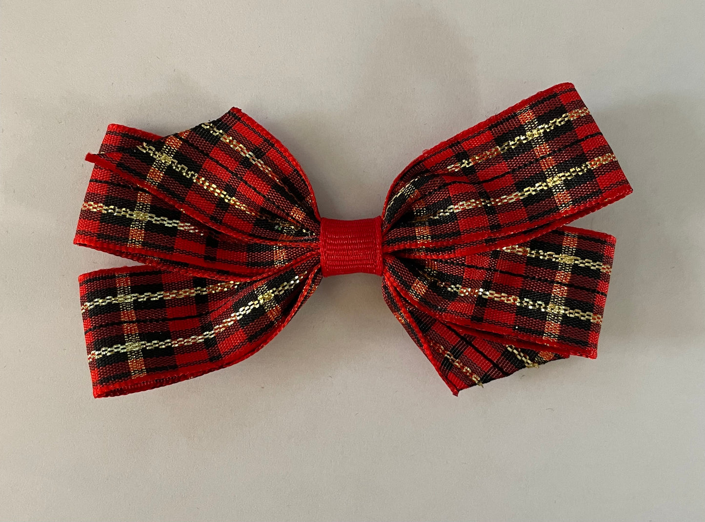 Red Tartan Plaid w/Gold Small Hair Bow, girl, holiday, Christmas / DAY 12 of 12 Days of Deals