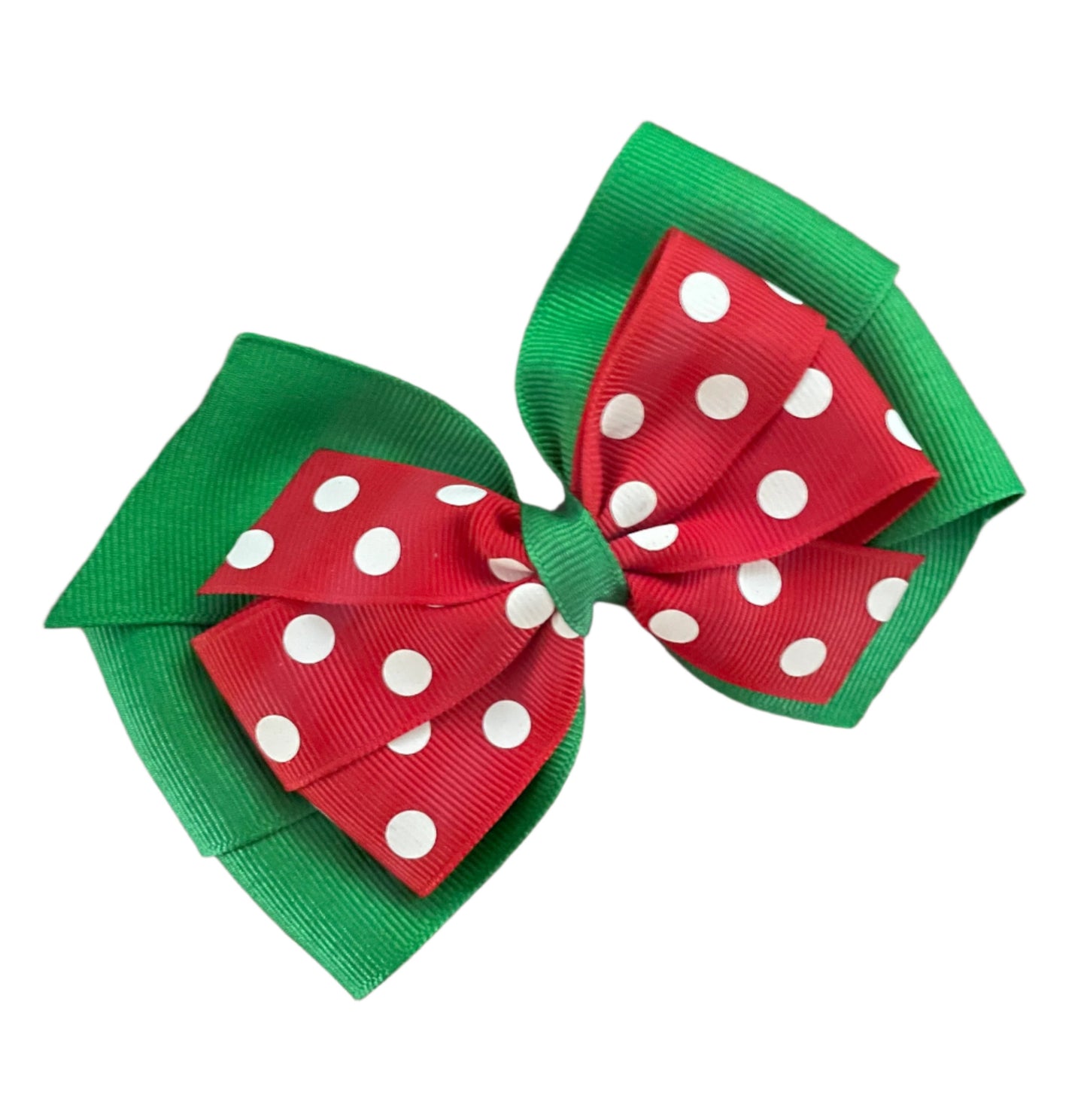 Red, White & Green Polka Dot Hair Bow, girl, holiday,