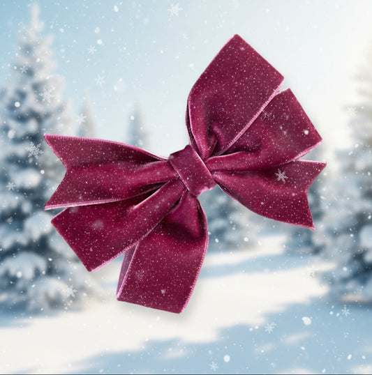 Velvet Small Hair Bow in Burgundy, girl, holiday, Christmas, Winter