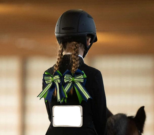 Equestrian Bow, Navy Blue, Green & White, Stripes, Horse
