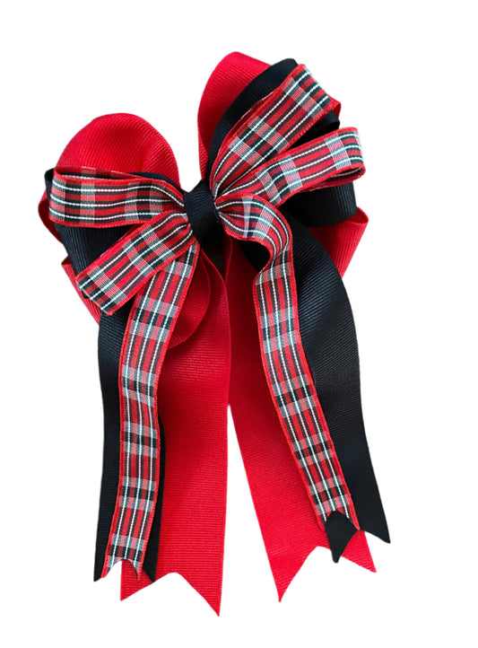 Red Tartan Tail Bow, Red, Black & White, Plaid, equestrian, holiday