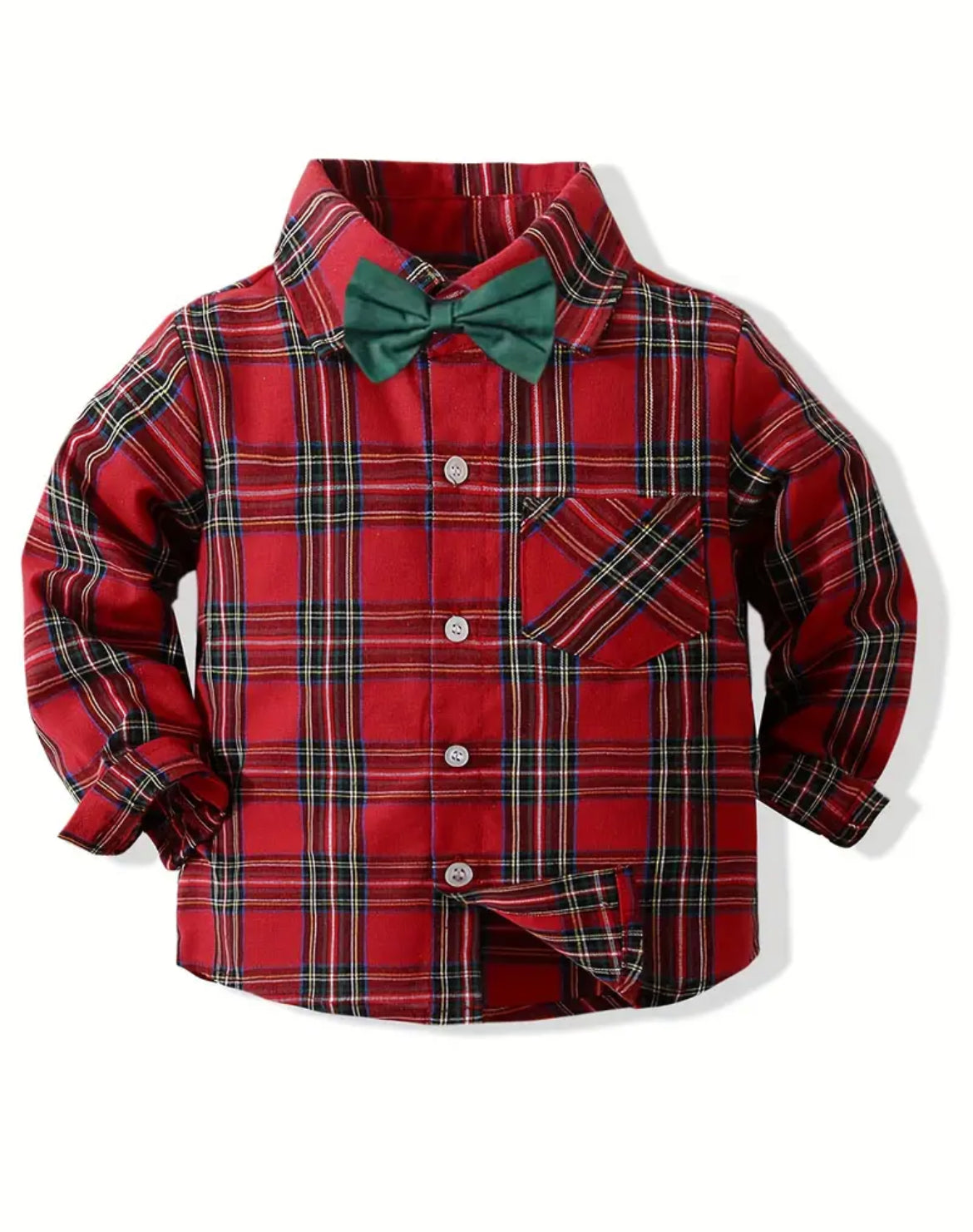 Red Tartan Plaid Shirt w/Bow Tie, boys, kids, holiday, Christmas, Winter