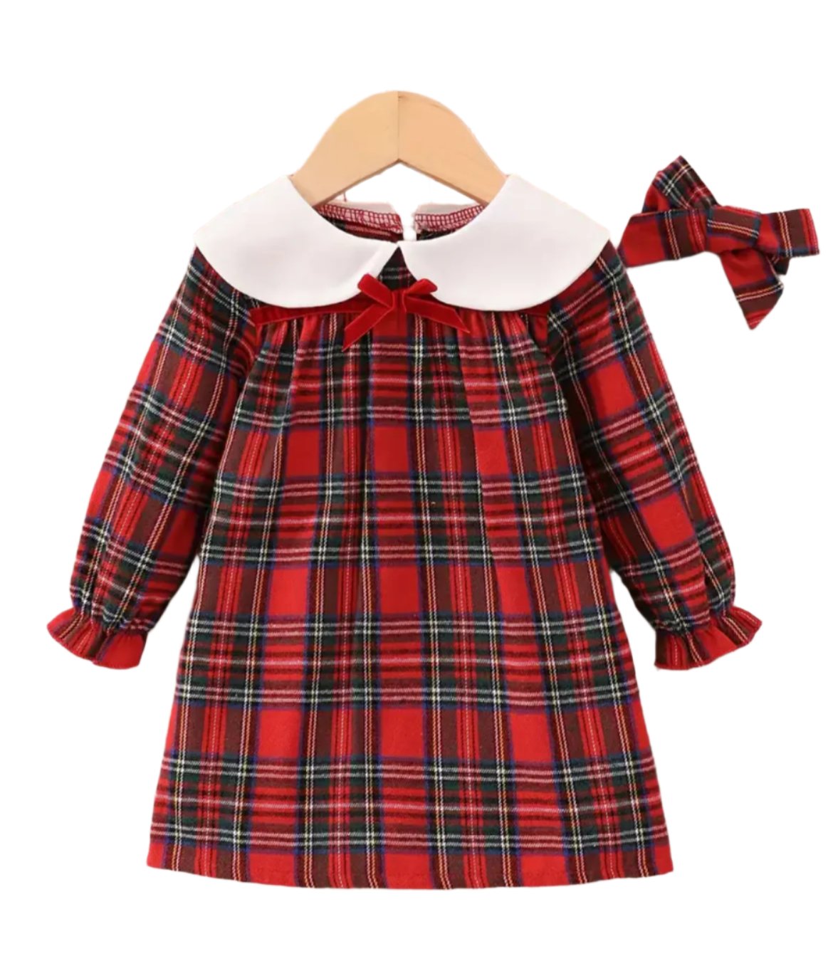 Red Tartan Plaid Collar w/Bow Dress, Girl's, Toddler, kids, holiday / DAY 12 of 12 Days of