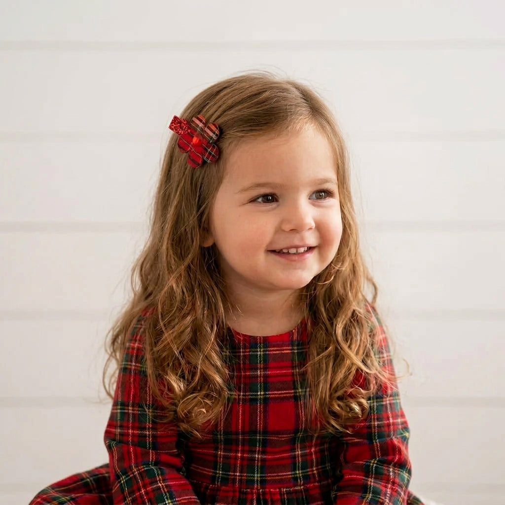 Red Tartan Plaid Flower Hair Clip, holiday, girl