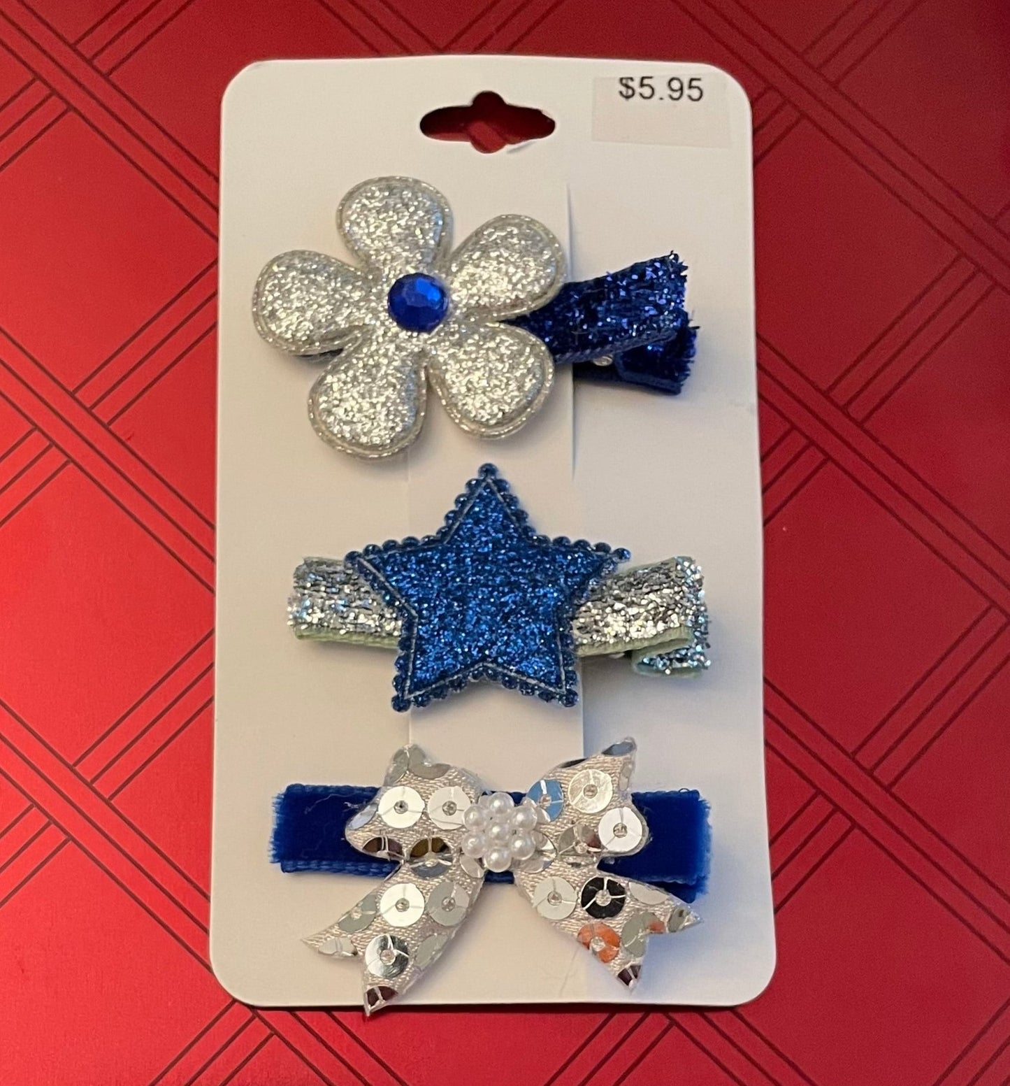 Blue & Silver Clip Set, girl, toddler, star, bow, holiday