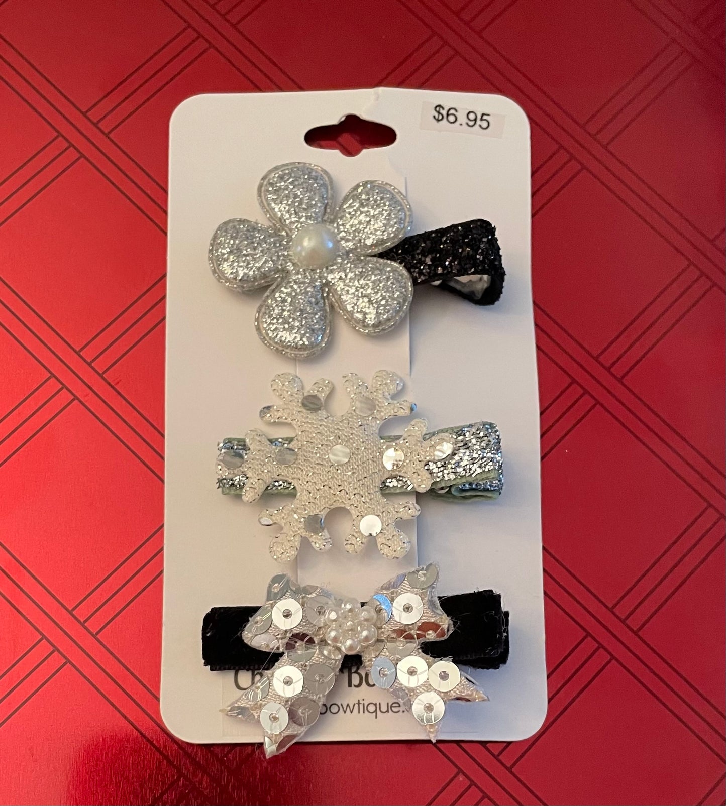 Black & Silver Clip Set, girl, toddler, snowflake, bow, holiday