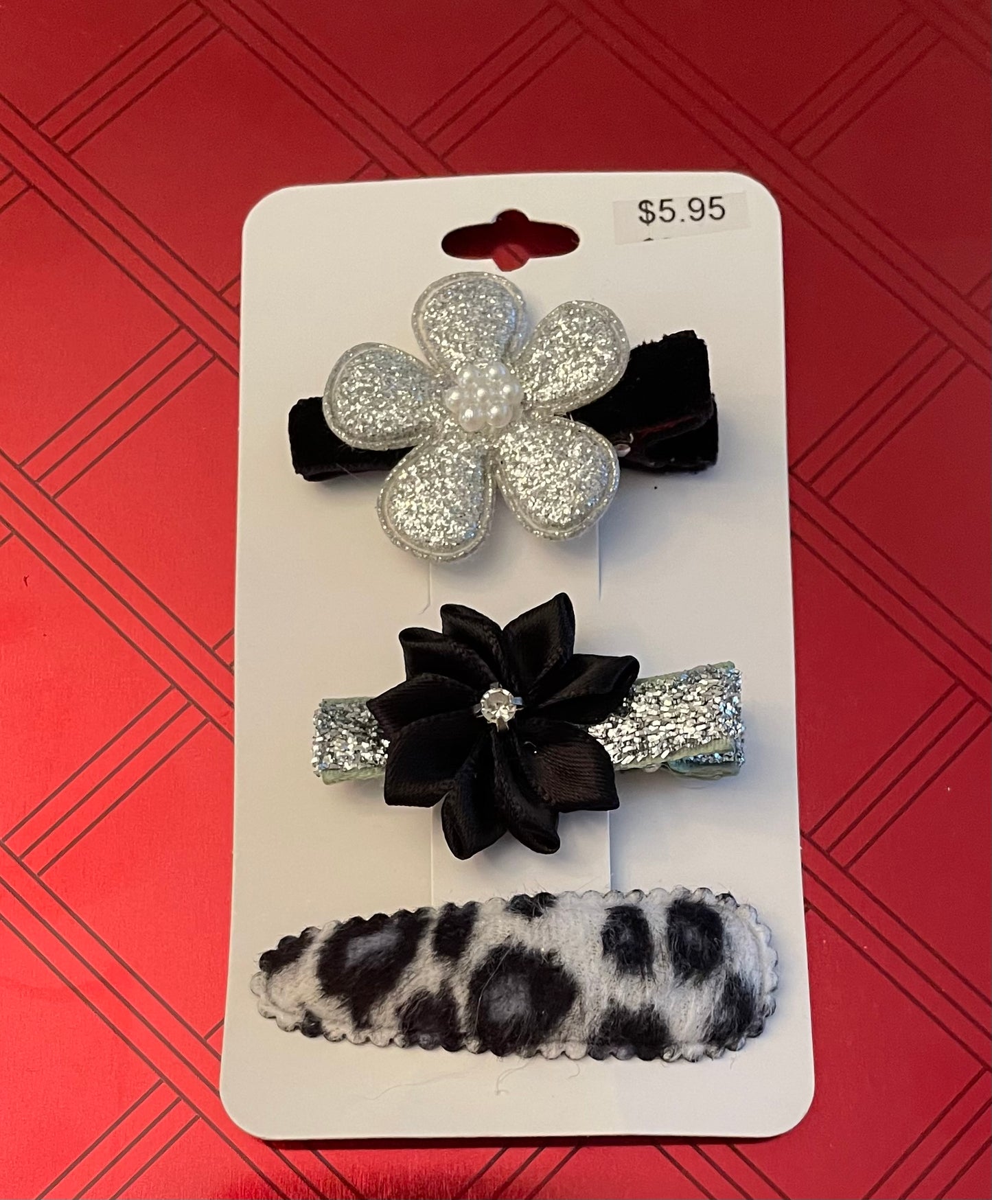 Silver & Black Clip Set, girl, toddler, snowflake, bow, holiday / DAY 12 of 12 Days of Deals