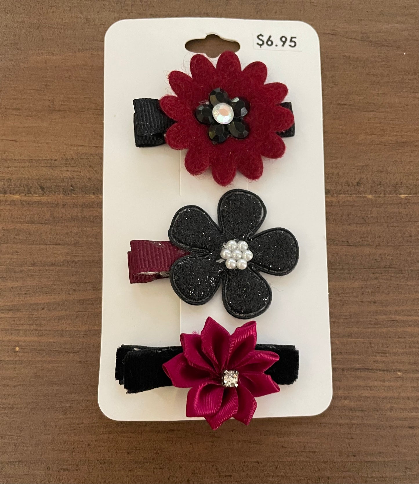 Black & Burgundy Flower Clip Set, girl, toddler, holiday, bow