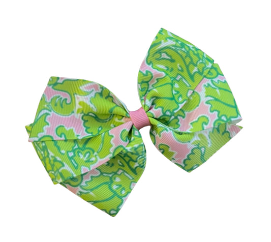 Green & Pink Seaweed Hair Bow, girl, clip, beach, gift, coral