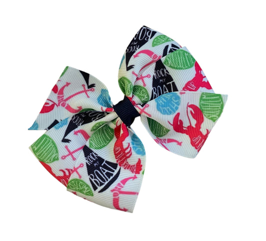 Rock my Boat Hair Bow, girl, clip, beach, gift, sailboat, lobster