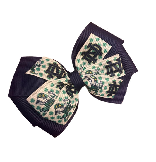 Collegiate Double Hair Bow, University, Notre Dame- Blue