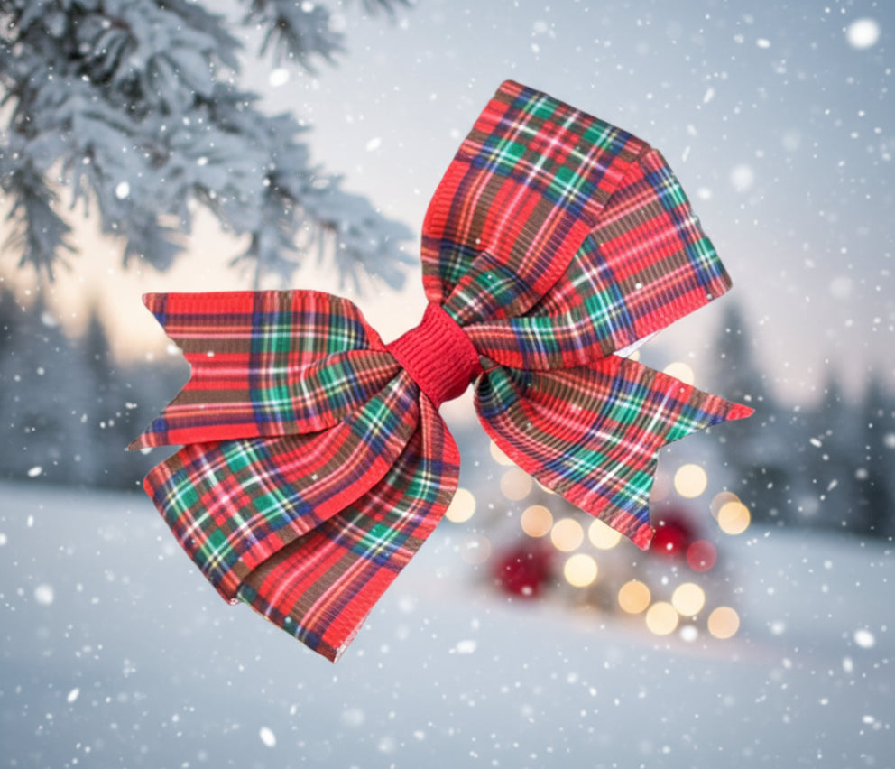 Red Tartan Plaid Small Hair Bow, girl, holiday, Christmas