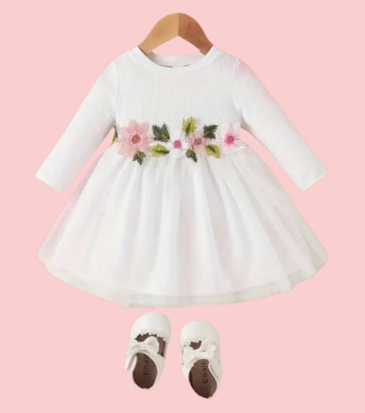 White Tutu Flower Dress, baby, toddler, girl, party, Baptism, wedding