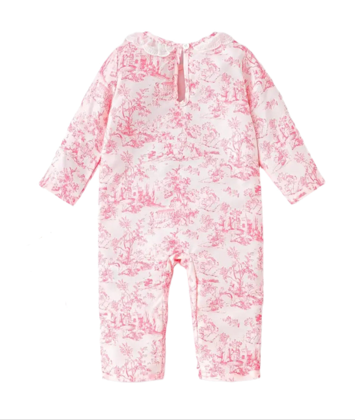 Pink & Cream Toile Ruffle Romper, Baby, Infant, gift, girl  - SALE