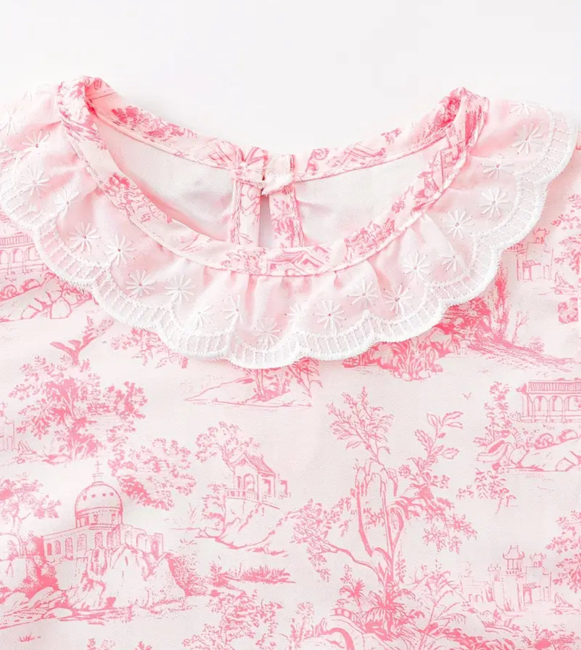 Pink & Cream Toile Ruffle Romper, Baby, Infant, gift, girl  - SALE