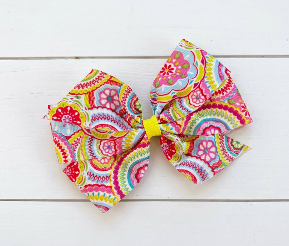 Colorful Circles Print Hair Bow, girl, clip