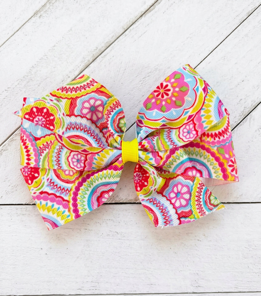 Colorful Circles Print Hair Bow, girl, clip